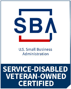 U.S. Small Business Administration logo with 'Service-Disabled Veteran-Owned Certified' text on a white background